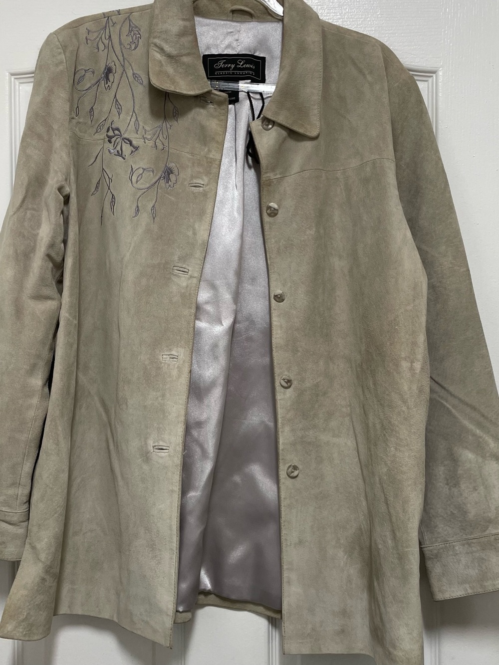 Terry Lewis Classic Luxuries Light Taupe Suede Button-Front Jacket